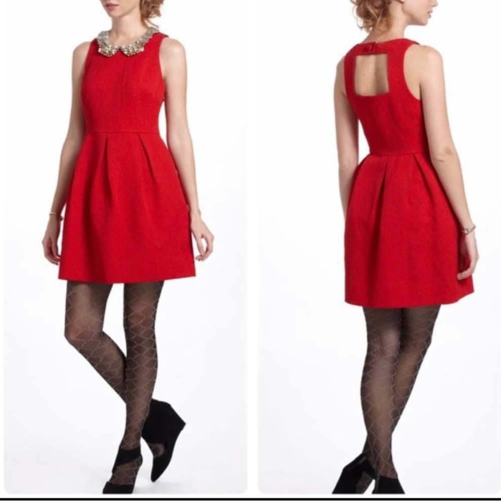 Anthropologie Moulinette Sours Red Jacquard Mini Dress